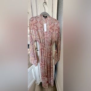 AAKAA Pink Paisley Bell Sleeve Long Kimono